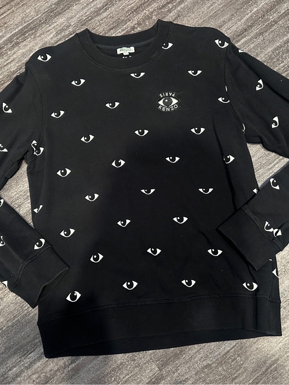 Kenzo Black Crewneck Sweater with White Eye Motifs